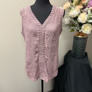 Parallel Skies Mauve Lace Trim Sleeveless Boho Top L — Textured Detail